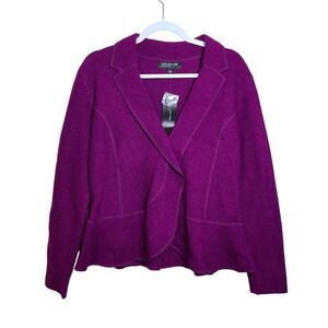 Jones New York Purple 100% Wool Jacket Blazer M Peplum Career Notched Lapel NWT